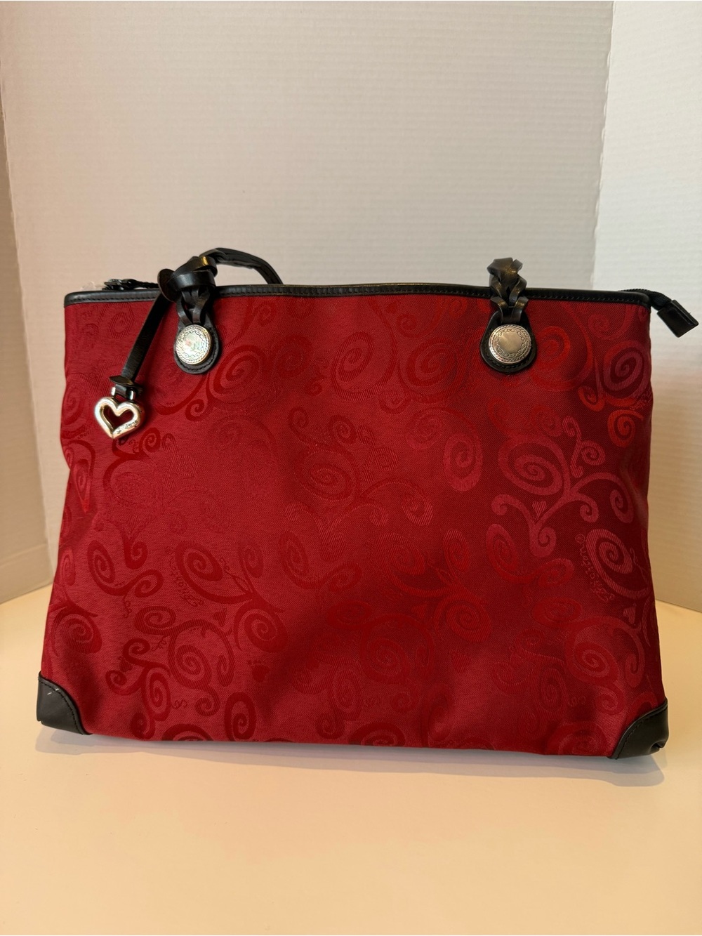Brighton Mevelyn Red Tote Bag Swirl Jacquard Braided Handles Shoulder Tote